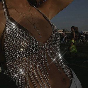 NEW Sparkling Bling Swarovski Crystal Silver Rhinestone Halter Bikini To…